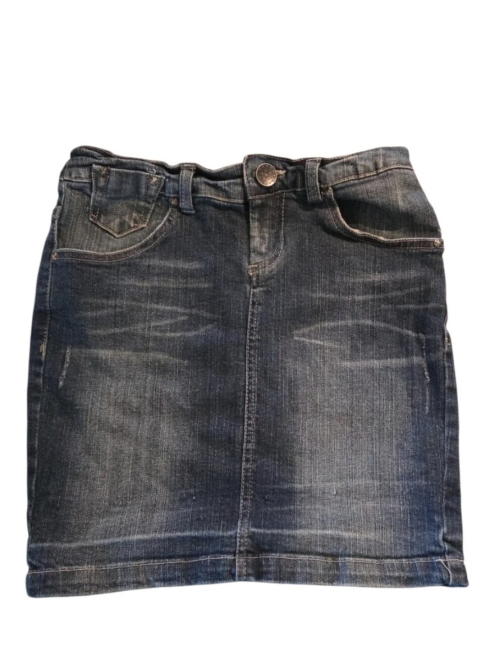 Bershka Denim Mini Skirt XS Dark Wash Low Rise Whiskered Y2K Jean Skirt